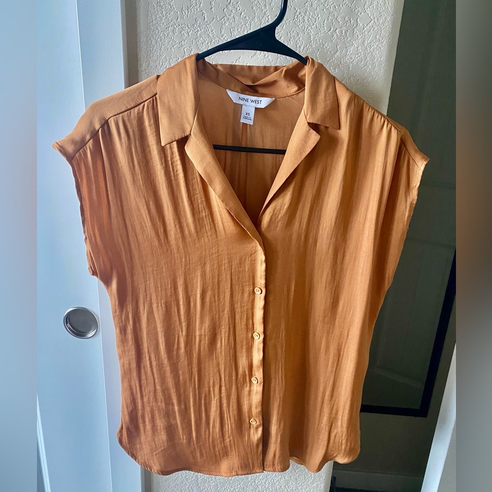 Gold satin button down blouse - XS